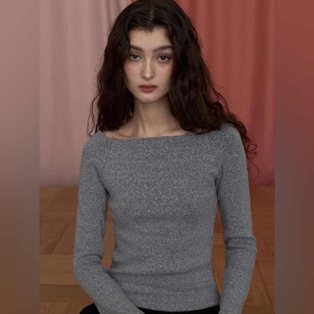 H&M Ribbed Gray Off-Shoulder Women's Top Blouse Sweater
